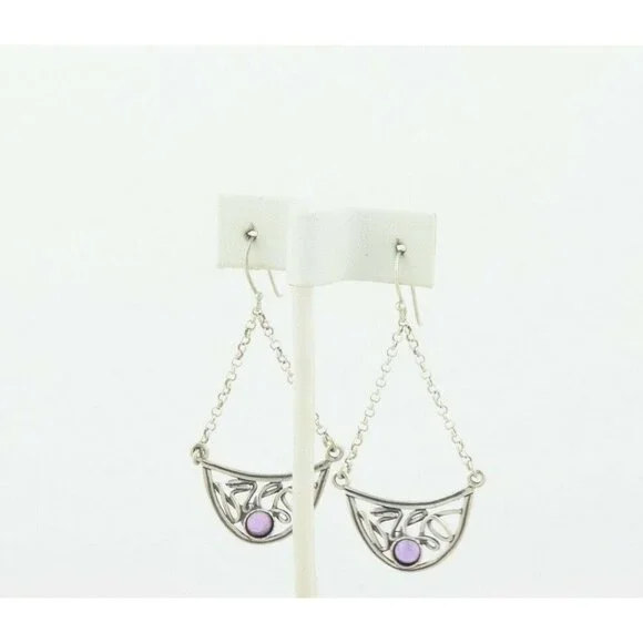 Sterling Silver Purple Amethyst Earrings Dangle Drop Earrings - Picture 4 of 7